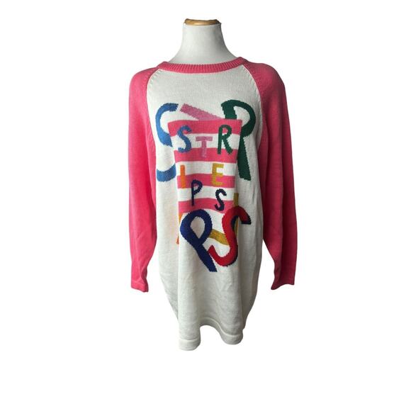 Vintage Wacky Pink Tunic Sweater Dress‎ 80s Retro Size Small Deadstock - Picture 1 of 7